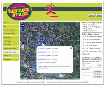 Screenshot of the Lincolnshire Heritage @ Risk website